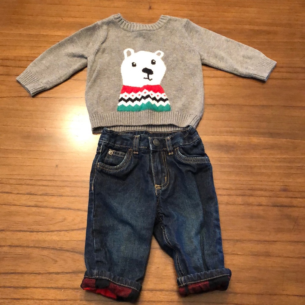 Carter’s infant Sweater w/Jeans - size 6 months.